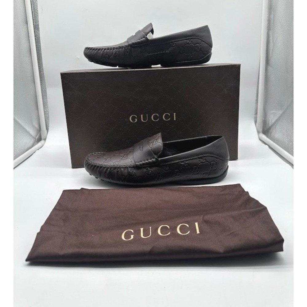 GUCCI Men GG Guccissima Leather Penny Driver Loafers Brown 372329 6.5G US 7.5
